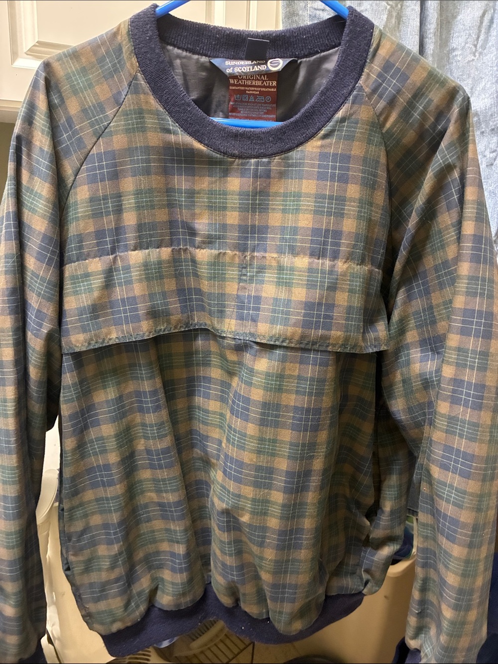 Weatherbeater Plaid Crewneck Sweater - Blue L Tan Sunderland of Scotland Golf